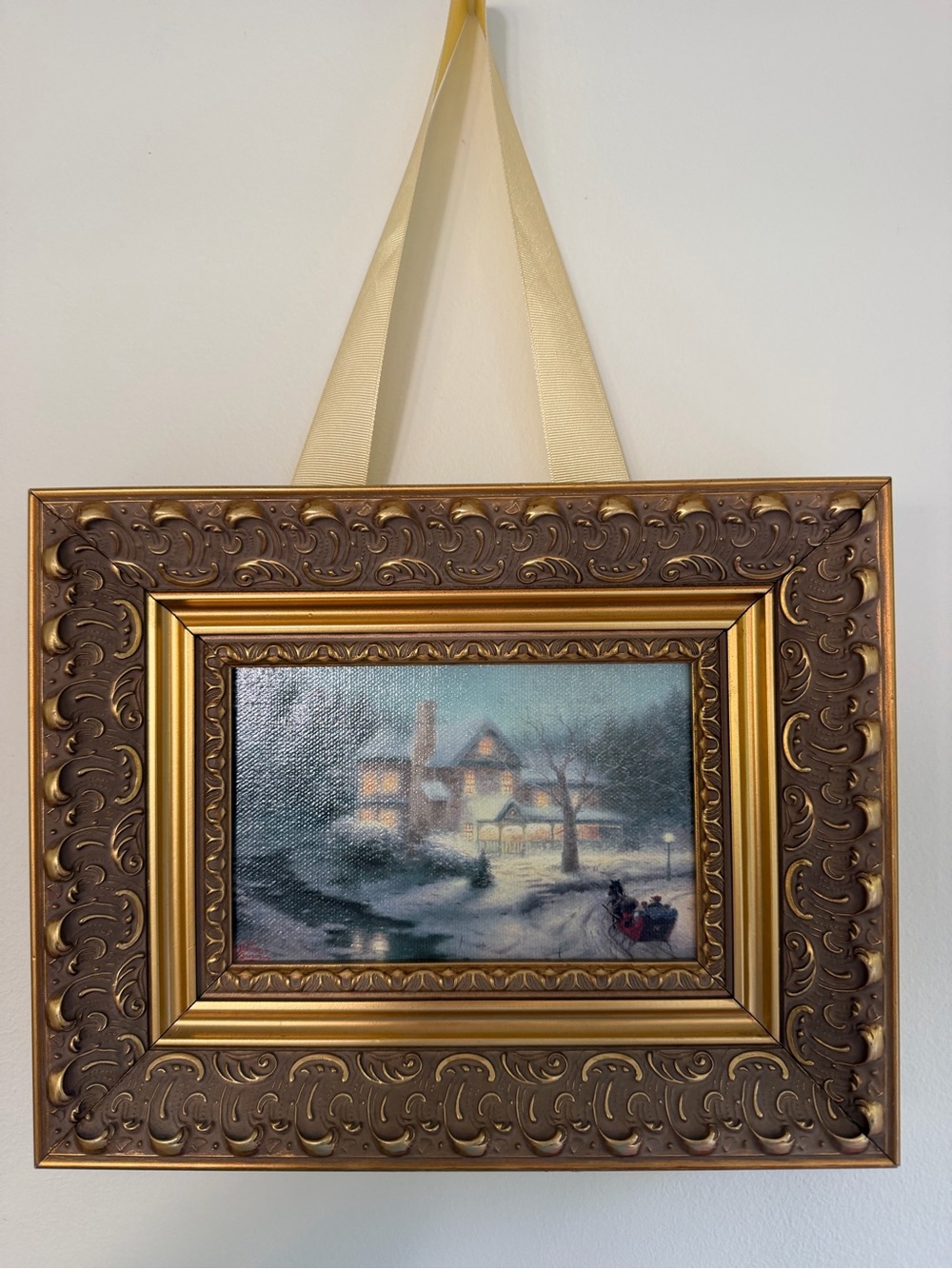 Thomas Kinkade MOONLIT SLEIGH RIDE Print Gilded Frame 7.5 x 9.5